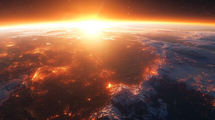Fototapeta premium Sunrise over Earth, city lights.