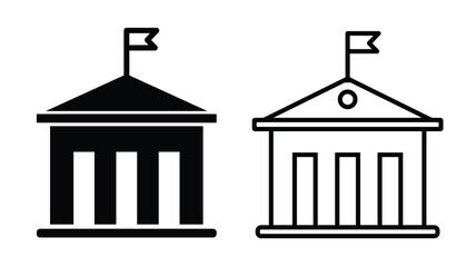 Government building vector icon set in black and white color. capitol, political building vector icon.