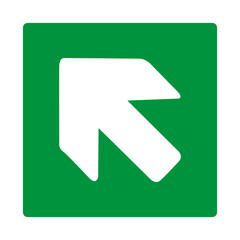 Green sign left arrow. Arrow pointing up to the left. Arrow 45° degrees. Direction of movement to exit or shelter in an emergency. Movement to a safe area. Nearest safe point or exit. ISO 7010.