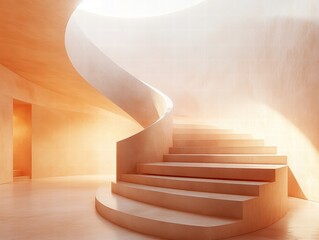 Naklejka premium Minimalist Abstract Staircase Design in Copper Tones Modern Architecture Interior Photography Soft Lighting Artistic Perspective