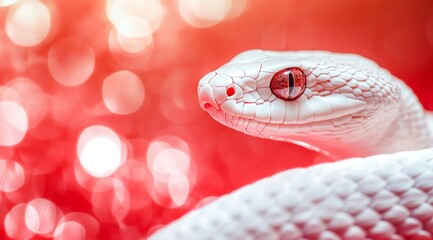 Fototapeta premium Albino Snake with Red Eye on Bokeh Background