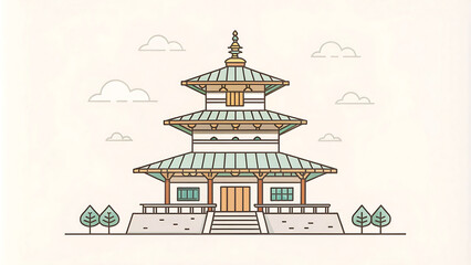 Fototapeta premium simplified line drawing of a pagoda style nepalese