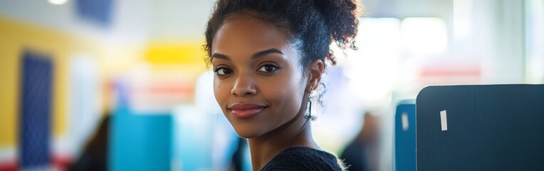 African-American Woman Voting in Patriotic Election Booth
