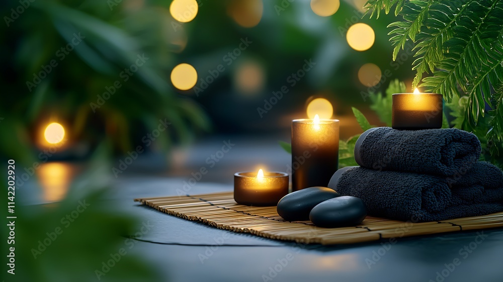 Poster serene spa atmosphere with candles and towels for ultimate relaxation : generative ai