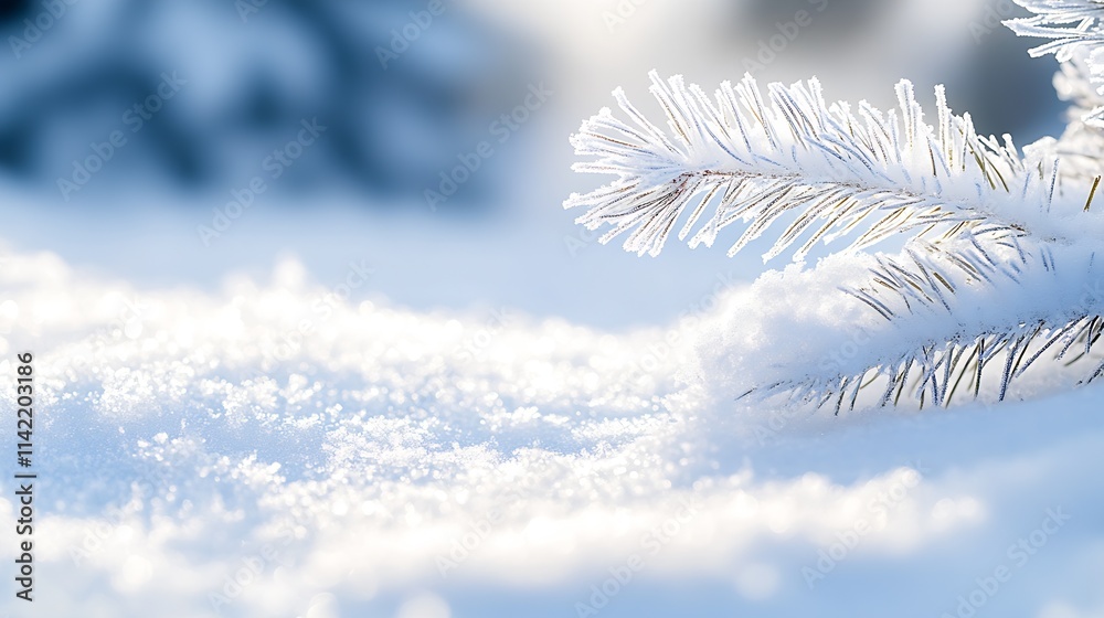 Poster frost covered pine needle macro with soft focus winter backdrop : generative ai