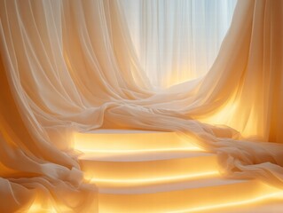 Dreamlike Platforms of Golden Beige and Sky Blue Gradation Ethereal Scene Abstract Environment Soft Lighting Visual Art