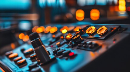 Futuristic Industrial Console with Dim Lighting