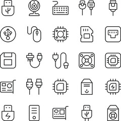 Computer Parts Outline Vector Flat Icons Pack