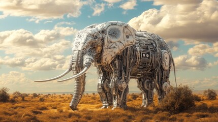 Fototapeta premium Mechanical Elephant in a Surreal Landscape