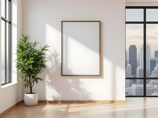 심플한 미니멀리즘 화이트 액자 포스터 인테리어 Minimalist White Interior with Framed Poster Mockup