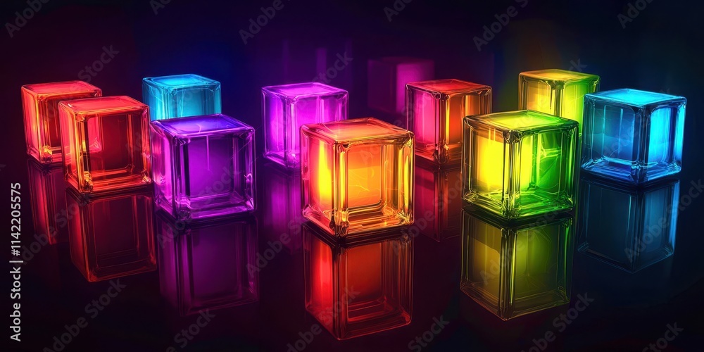 Poster row of colorful cubes are lit up