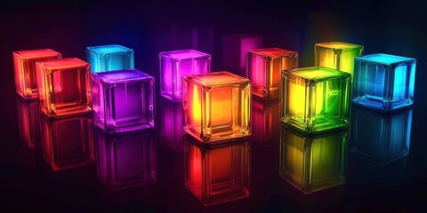 Row of colorful cubes are lit up