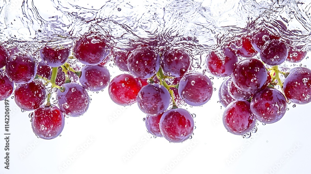 Poster Dynamic Cluster of Red Cherries in Splashing Water with Bubbles : Generative AI