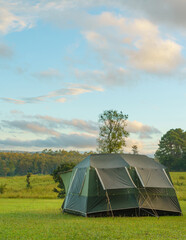 Tourist dome tent camping at forest camping site
