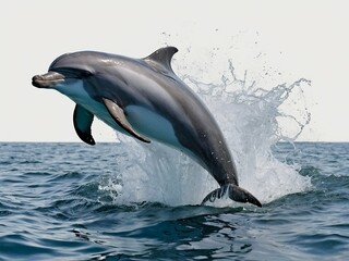 happy dolphin jumping out of the sea against the sky with splashes