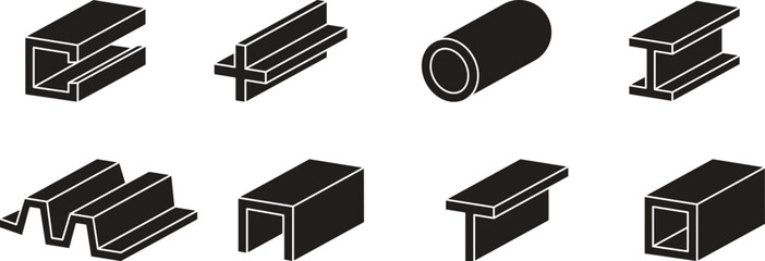 Steel profile silhouette icon. Steel symbol as infrastructure, component used for construction and industry. Vector illustration
