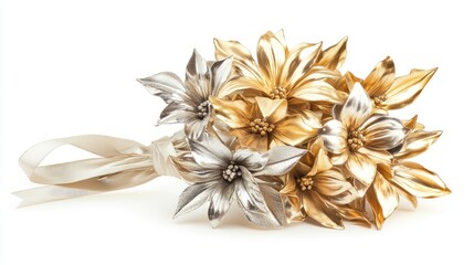 Naklejka premium Elegant Metallic Floral Arrangement with Golden and Silver Blooms