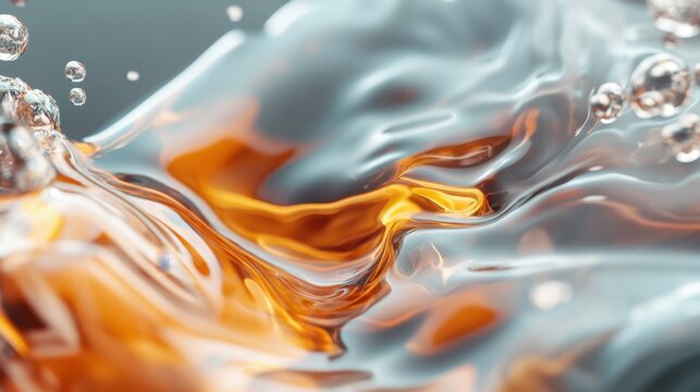 Silver and gold waves merge seamlessly in a watery texture, with a dynamic swirl conveying fluidity and elegance, representing creative modern artistry.