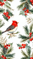 Watercolor christmas illustrations. seamless pattern. christmas wallpaper. Ultra realistic. Photorealistic