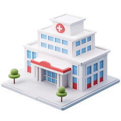 3D icon of hospital building isolated on transparent background