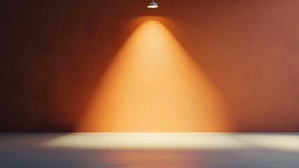 Illuminated Stage: Warm Amber Spotlight on a Rustic Wall