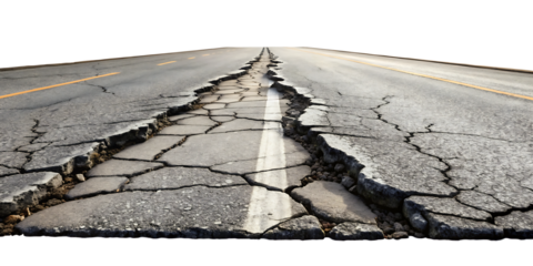 cracked roads on isolated white background PNG.AI GENERATED