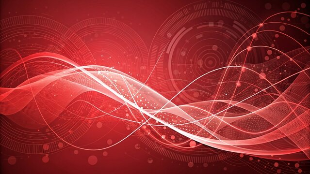 Abstract red background with dynamic curves and waves of digital technology
