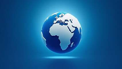 Fototapeta premium Glowing Blue Earth Globe on Dark Blue Background, Africa and Europe View
