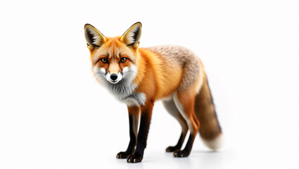 Obraz premium Red Fox Standing on White Background, Detailed Portrait of a Wild Animal