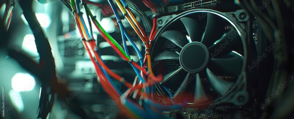 Poster computer fan is shown with wires coming out of it