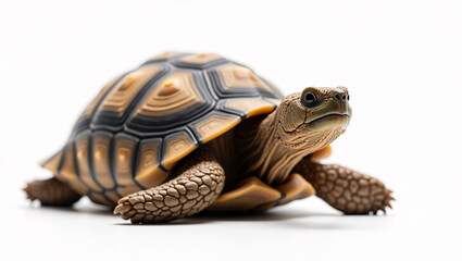 Obraz premium Close-Up of a Tortoise on White Background, Detailed Shell and Natural Texture