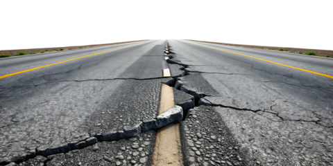 cracked roads on isolated white background PNG.AI GENERATED