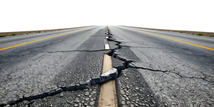 cracked roads on isolated white background PNG.AI GENERATED