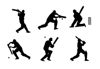 Cricket Players Sport Silhouette Vector Set