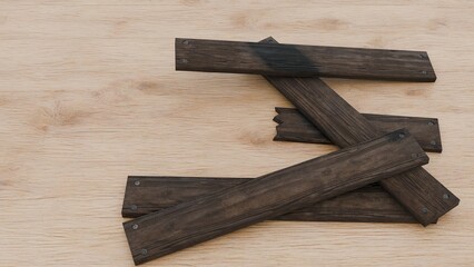 Dark Wood Planks Scattered on Light Wood Background