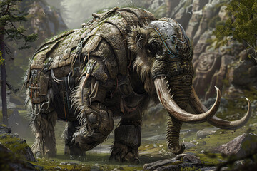 Obraz premium Fantastically majestic mammoth in its natural habitat with large tusks