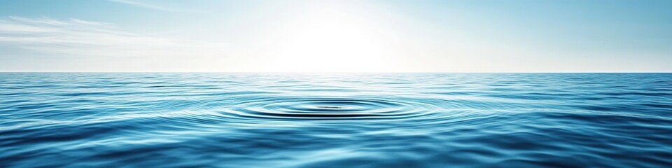 Naklejka premium Panoramic view of calm sea with centered ripple under clear sky