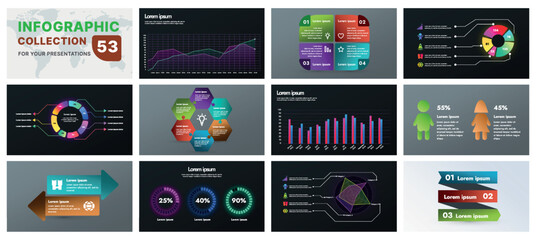 A comprehensive infographic set with modern design elements, including charts, flowcharts, and icons. Perfect for business presentations, marketing strategies, and project planning.