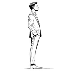 Man in suit, profile view, line art.