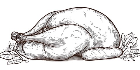 Single outline vector illustration of a roasted turkey, ideal for use in menus or festive illustrations