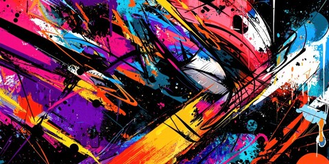 Colorful painting with splatters of paint