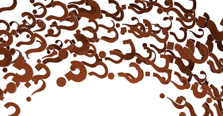 Infinite question marks on a plane, original three dimensional illustration.
