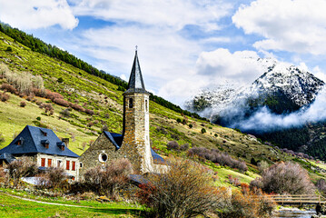 Fototapeta premium Montgarri Sanctuary, located in the municipality of Alto Aran in the Lerida Pyrenees, Catalonia, Spain 