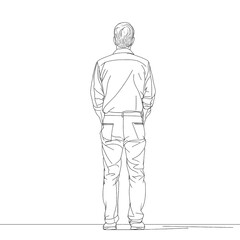 Man viewed from behind, line art.
