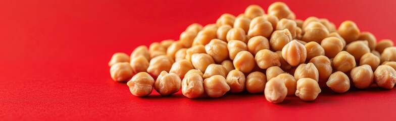 Chickpeas, red background, isolated image