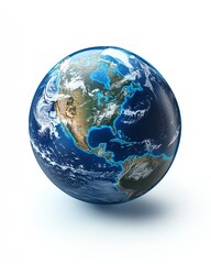 Fototapeta premium A clean and modern blue Earth globe isolated, with the United States outlined in blue, emphasizing its position in the Western Hemisphere