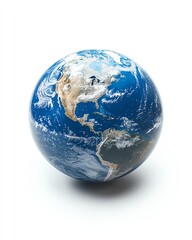 Obraz premium A clean and modern blue Earth globe isolated, with the United States outlined in blue, emphasizing its position in the Western Hemisphere
