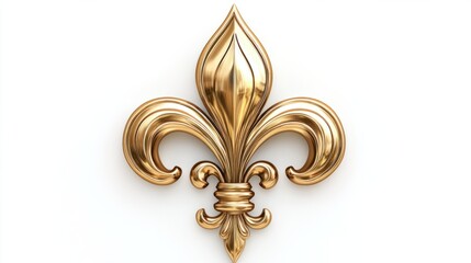 A classic golden fleur-de-lis decorative element, rendered in high detail, isolated on a bright white background