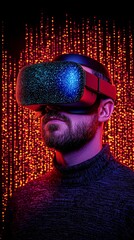 Immersive VR Gamer in Neon-Lit Room with Holographic Elements
