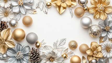 Elegant Gold and Silver Floral Arrangement with Christmas Ornaments